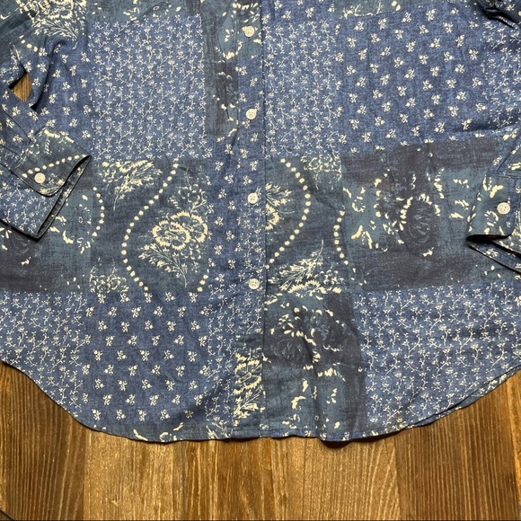 Chaps Denim Blue Floral Button Down Shirt Size XL - Picture 6 of 10